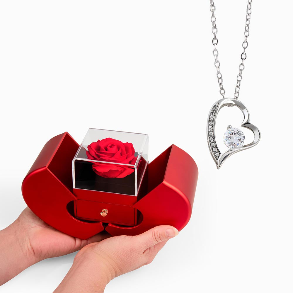In My Heart - Stainless Steel Necklace W/ Heart Rose Gift Box
