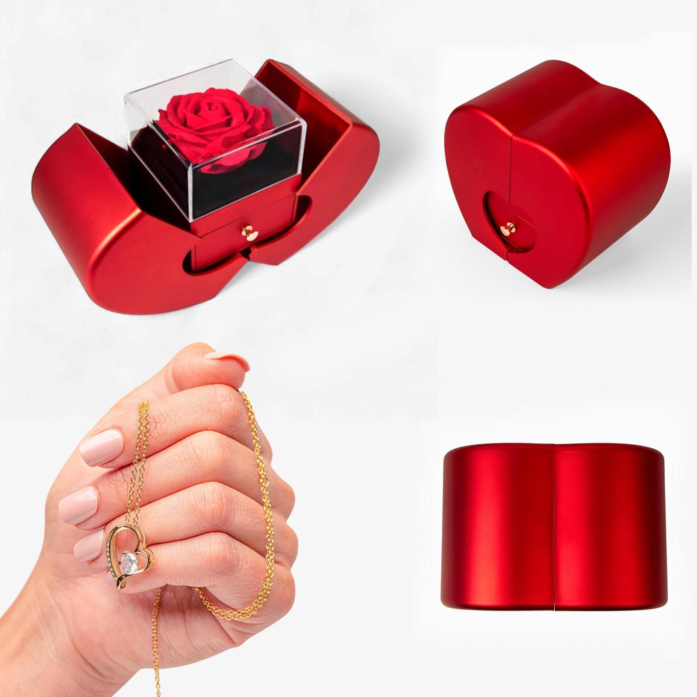 In My Heart - Stainless Steel Necklace W/ Heart Rose Gift Box