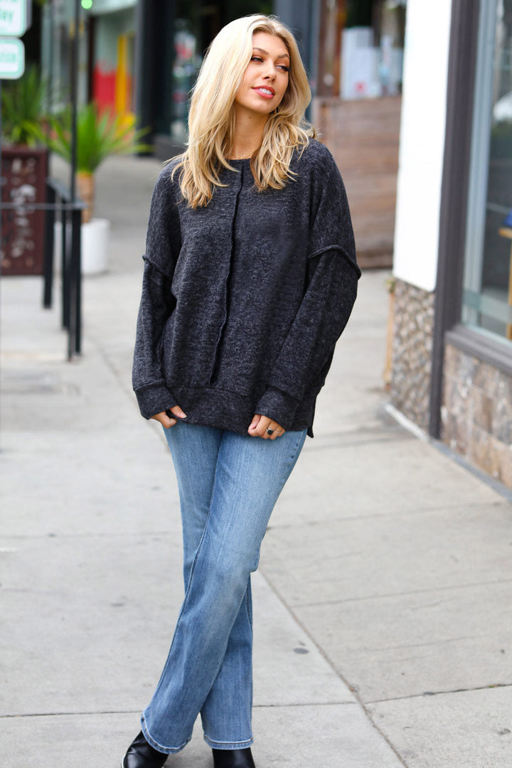 Staying Cozy Oversized Sweater - Charcoal