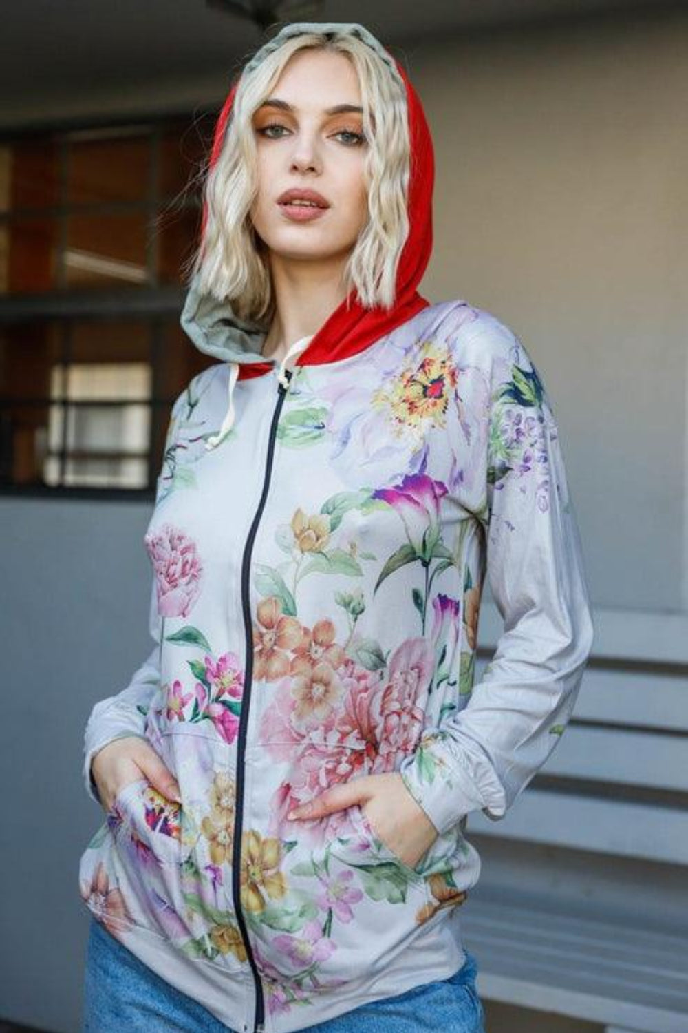 On The Edge - Floral Zip-Up Hoodie (2 Colors) - Joy & Country