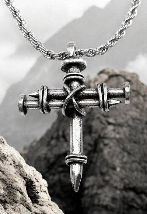 Nail Cross Necklace On Stainless Steel Rope Chain