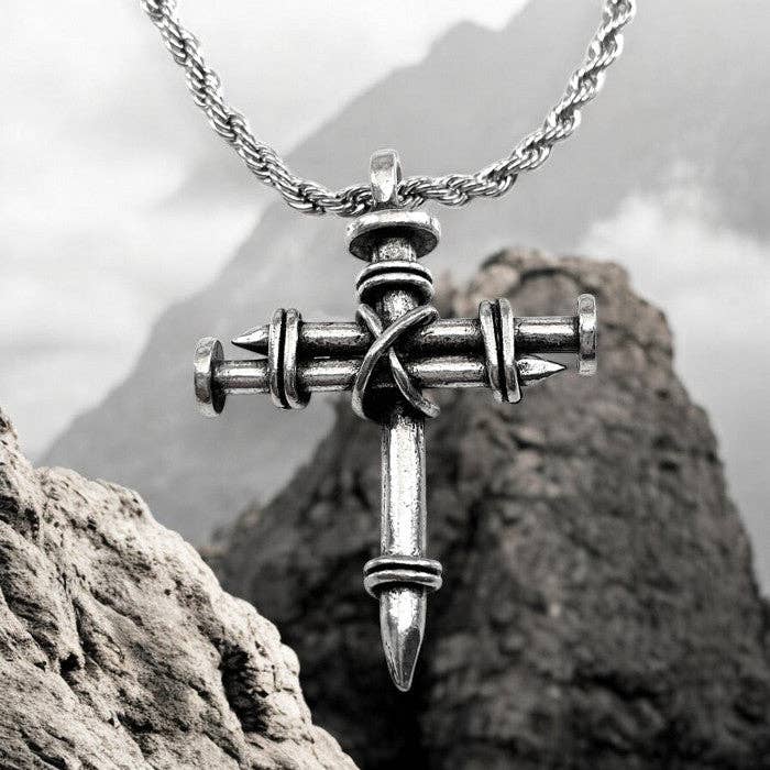 Nail Cross Necklace On Stainless Steel Rope Chain   Necklaces Joy & Country