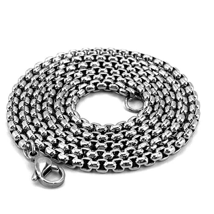 Nail Cross Necklace on Heavy 24" Stainless Steel Box Chain - Pewter