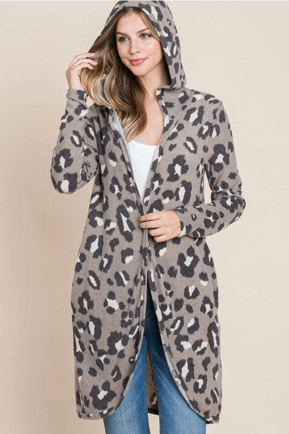 Cozy Days Animal-Print Hooded Cardigan