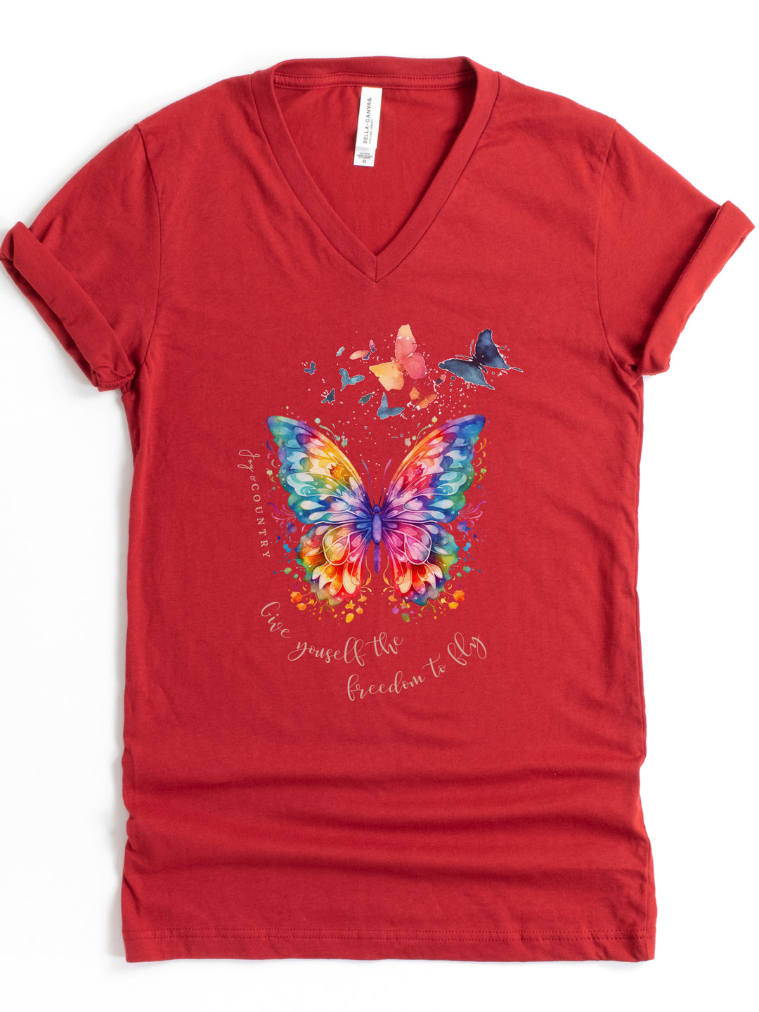Give Yourself The Freedom To Fly - Butterflies - Unisex V-Neck Tee