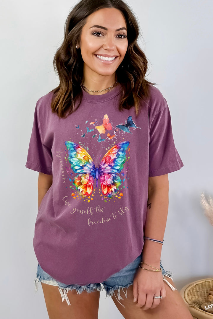 Give Yourself The Freedom To Fly Butterflies - Premium Unisex Heavyweight Crew-Neck Tee