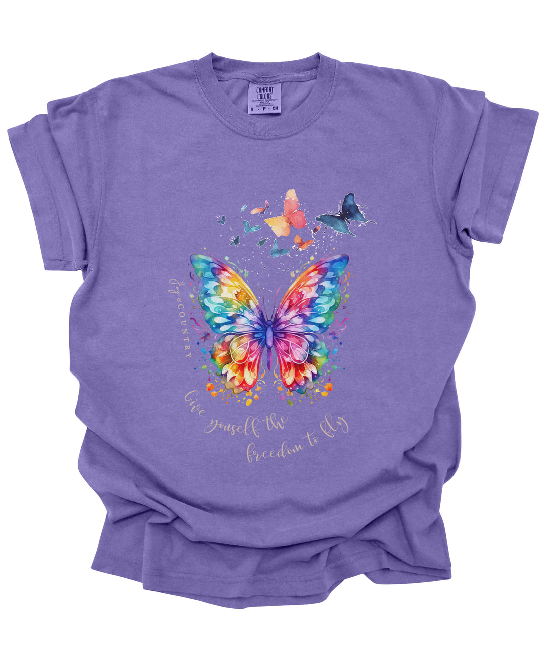 Give Yourself The Freedom To Fly Butterflies - Premium Unisex Heavyweight Crew-Neck Tee - Joy & Country