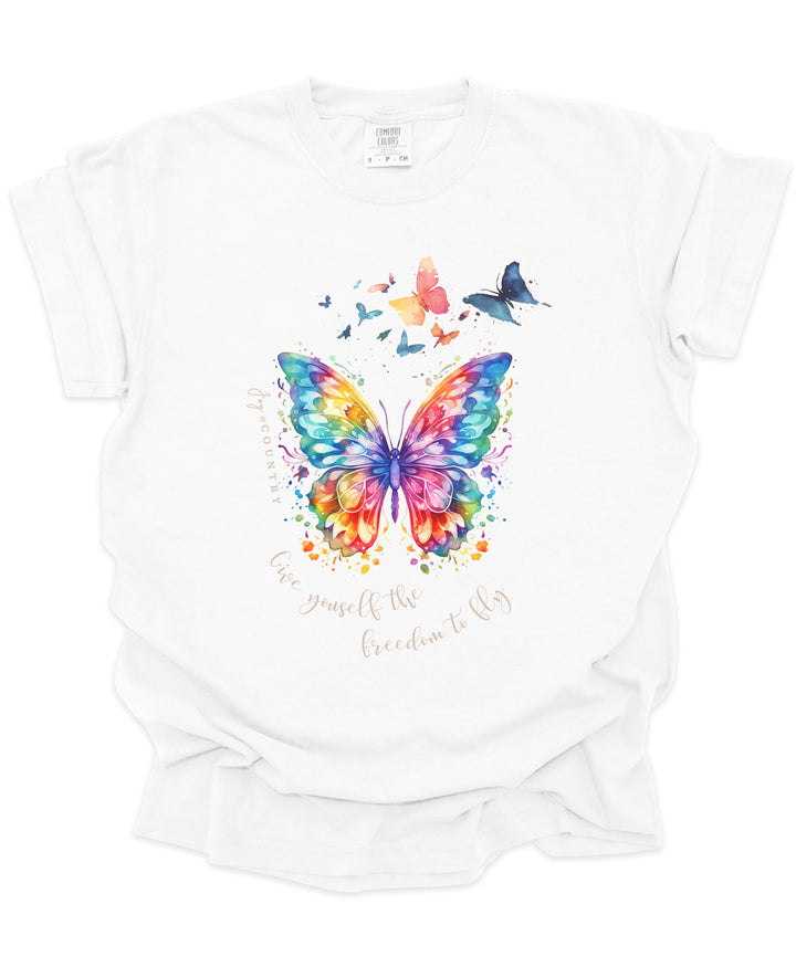 Give Yourself The Freedom To Fly Butterflies - Premium Unisex Heavyweight Crew-Neck Tee - Joy & Country