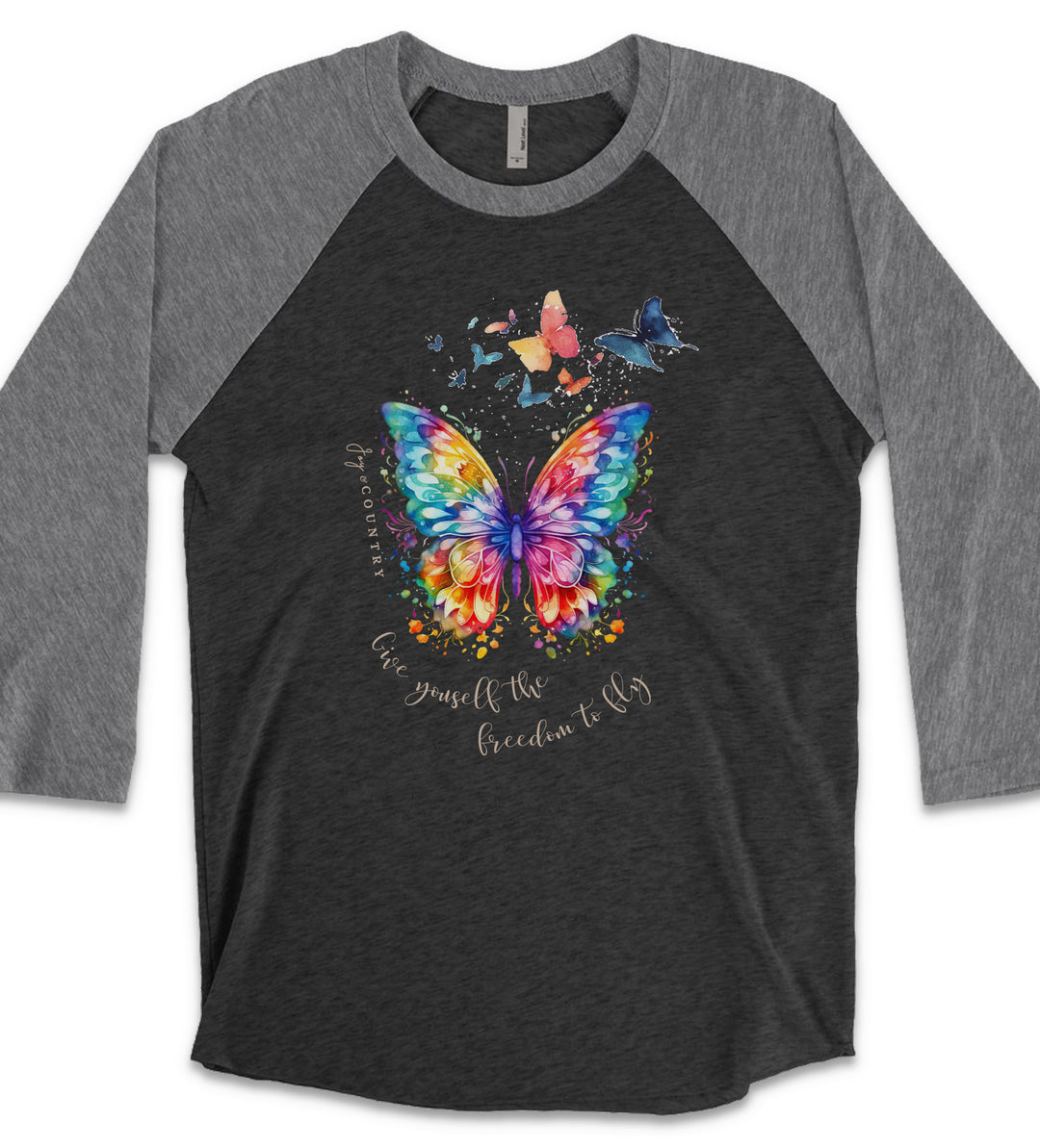 Give Yourself The Freedom To Fly - Butterflies - Unisex Tri-Blend 3/4 Sleeve Raglan Tee