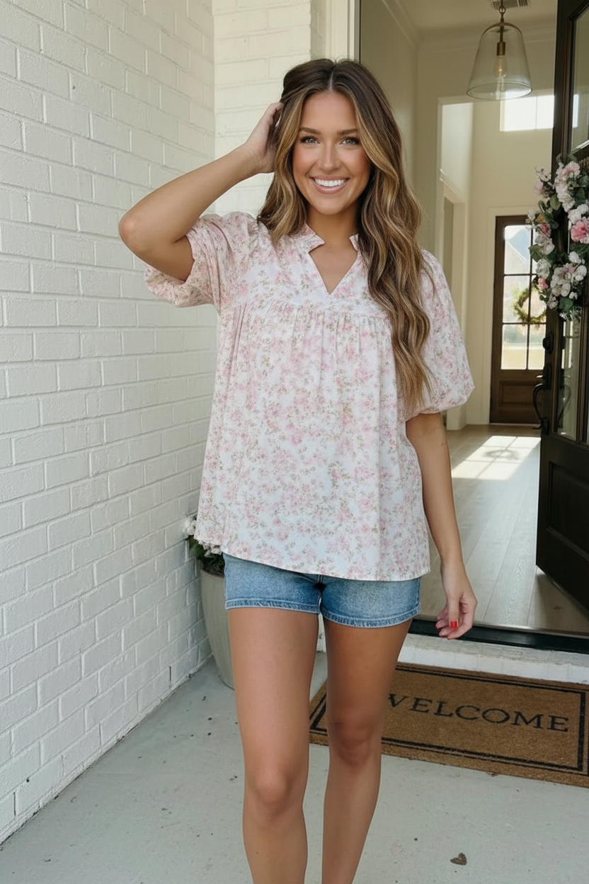 State Fair Summer Ruffle Neck Babydoll Blouse    Joy & Country