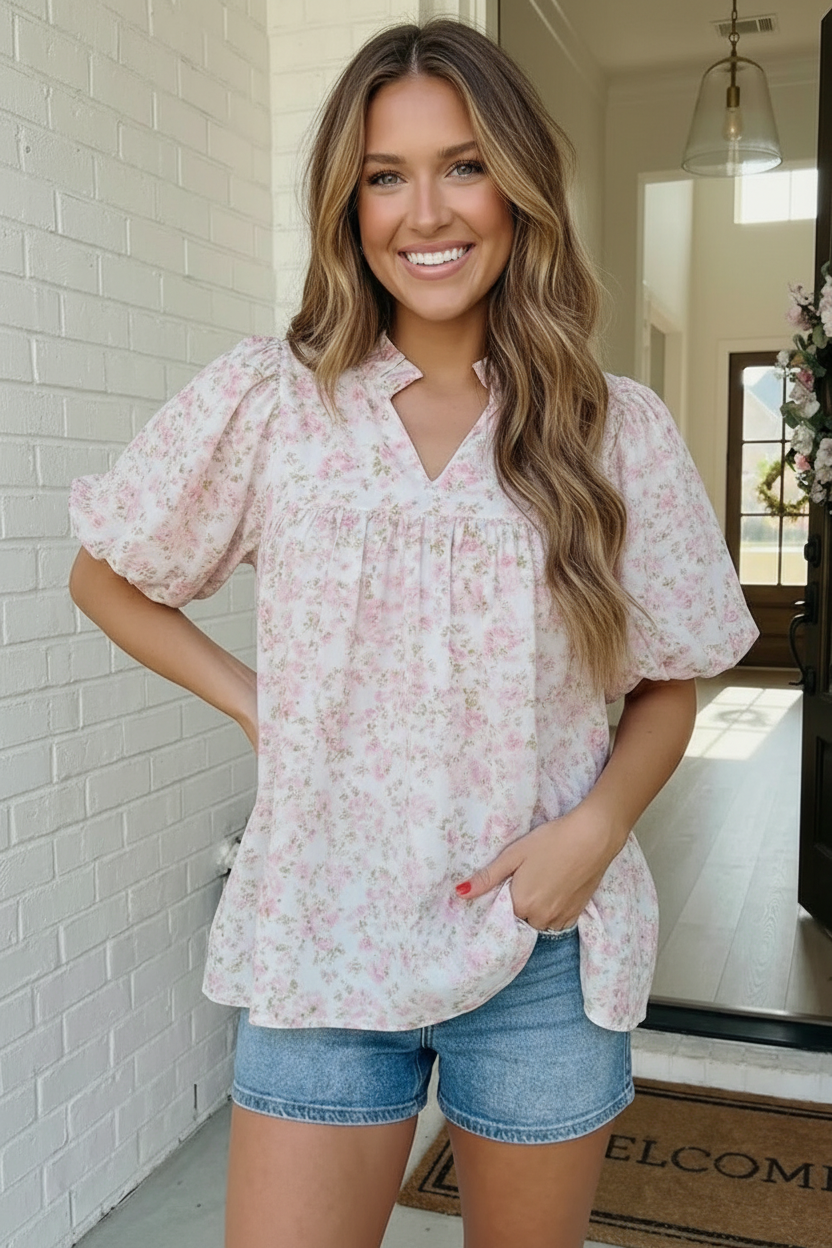 State Fair Summer Ruffle Neck Babydoll Blouse    Joy & Country
