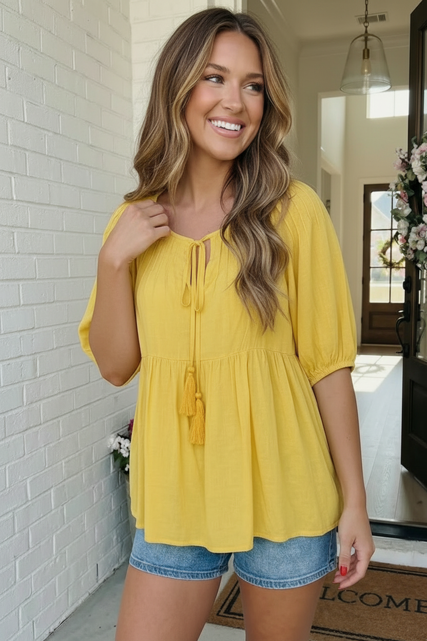 The Bee's Knees Yellow Peplum    Joy & Country