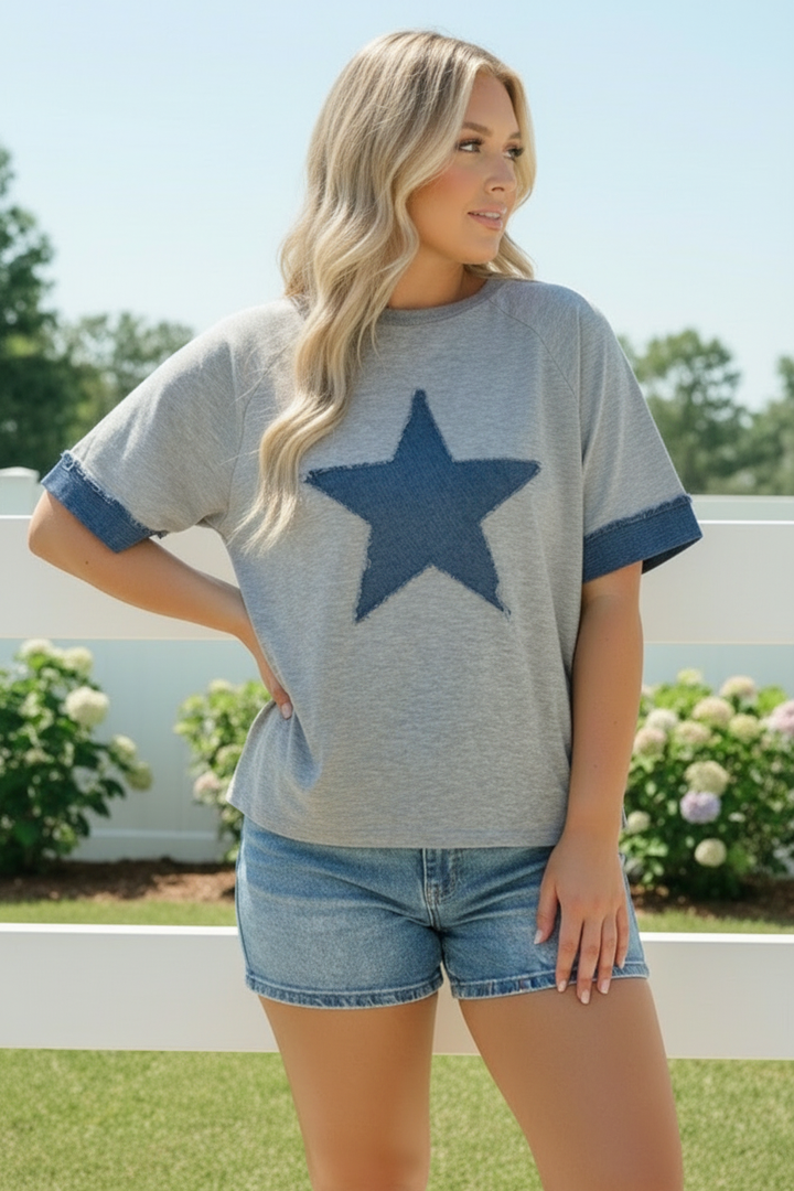 Reach For The Stars Denim Patch Sweatshirt Top    Joy & Country