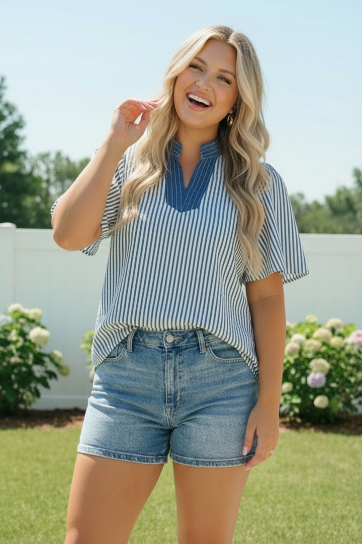 Breezy Stripe Flutter Sleeve Top    Joy & Country