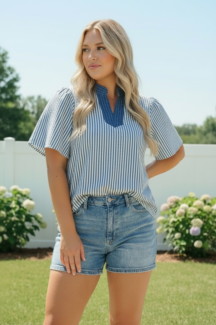Breezy Stripe Flutter Sleeve Top    Joy & Country