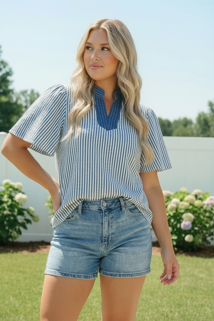 Breezy Stripe Flutter Sleeve Top    Joy & Country