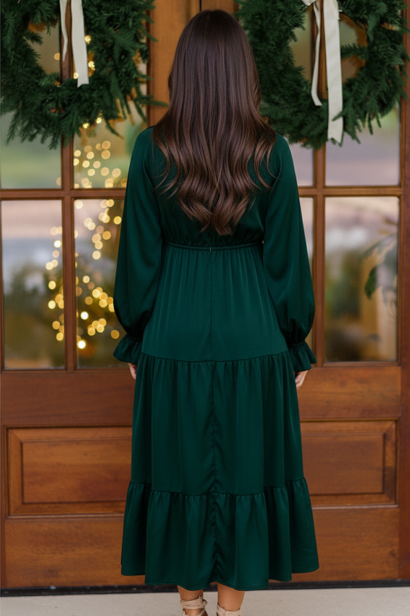 Goddess Grove Green Satin Maxi Dress    Joy & Country