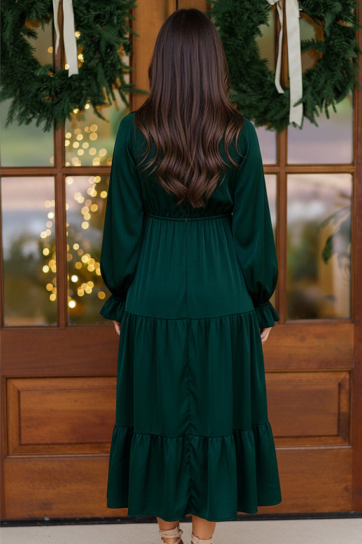 Goddess Grove Green Satin Maxi Dress    Joy & Country