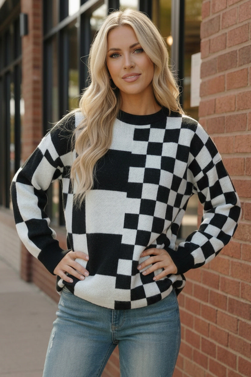 Pixel Perfect Black and White Pullover    Joy & Country