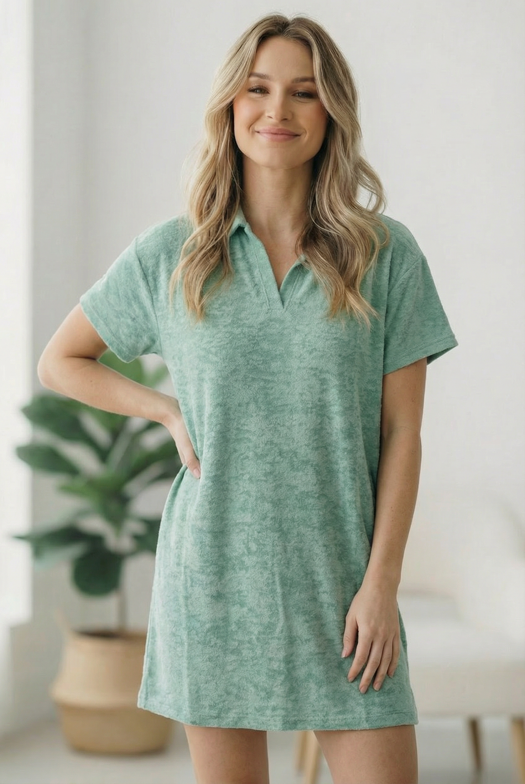 Got Green Light Textured Lounge Dress    Joy & Country