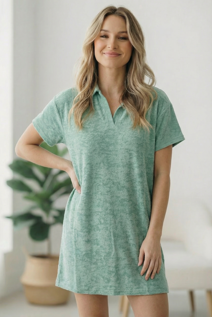Got Green Light Textured Lounge Dress    Joy & Country
