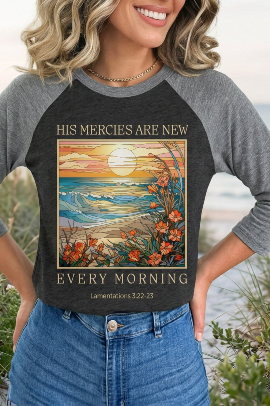 His Mercies Are New Every Morning - Unisex Tri-Blend 3/4 Sleeve Raglan Tee   Long-sleeve Joy & Country