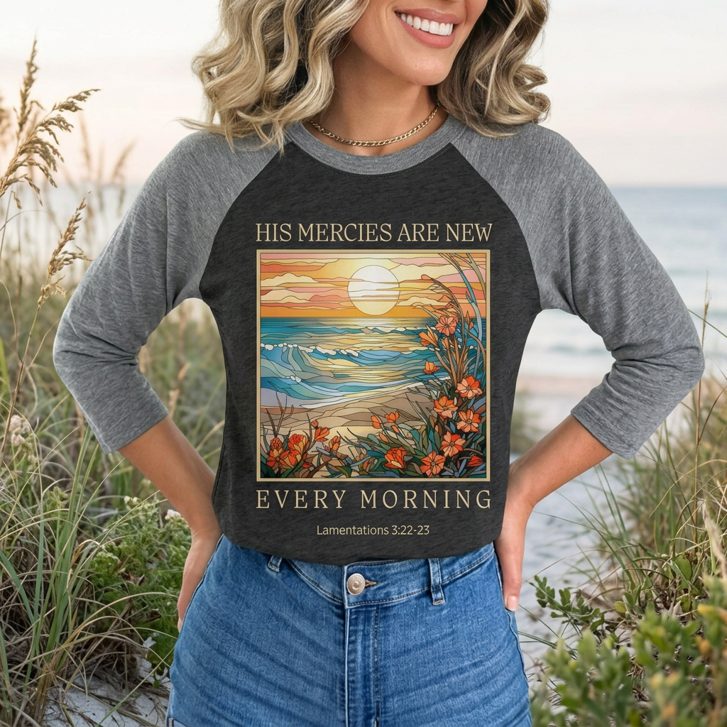 His Mercies Are New Every Morning - Unisex Tri-Blend 3/4 Sleeve Raglan Tee   Long-sleeve Joy & Country