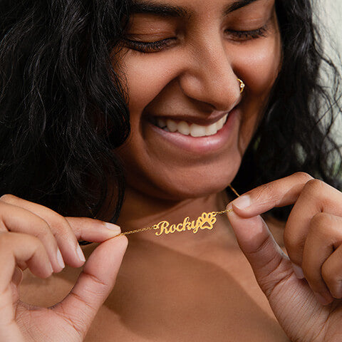 Personalized Name + Paw Print - Stainless Steel Necklace   Necklaces Joy & Country