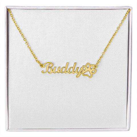 Personalized Name + Paw Print - Stainless Steel Necklace