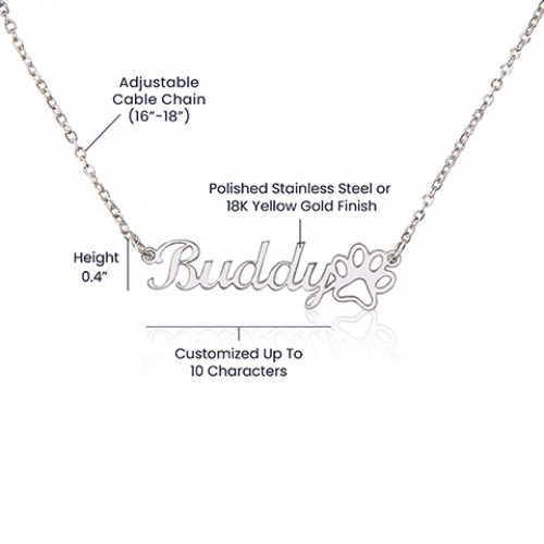 Personalized Name + Paw Print - Stainless Steel Necklace   Necklaces Joy & Country