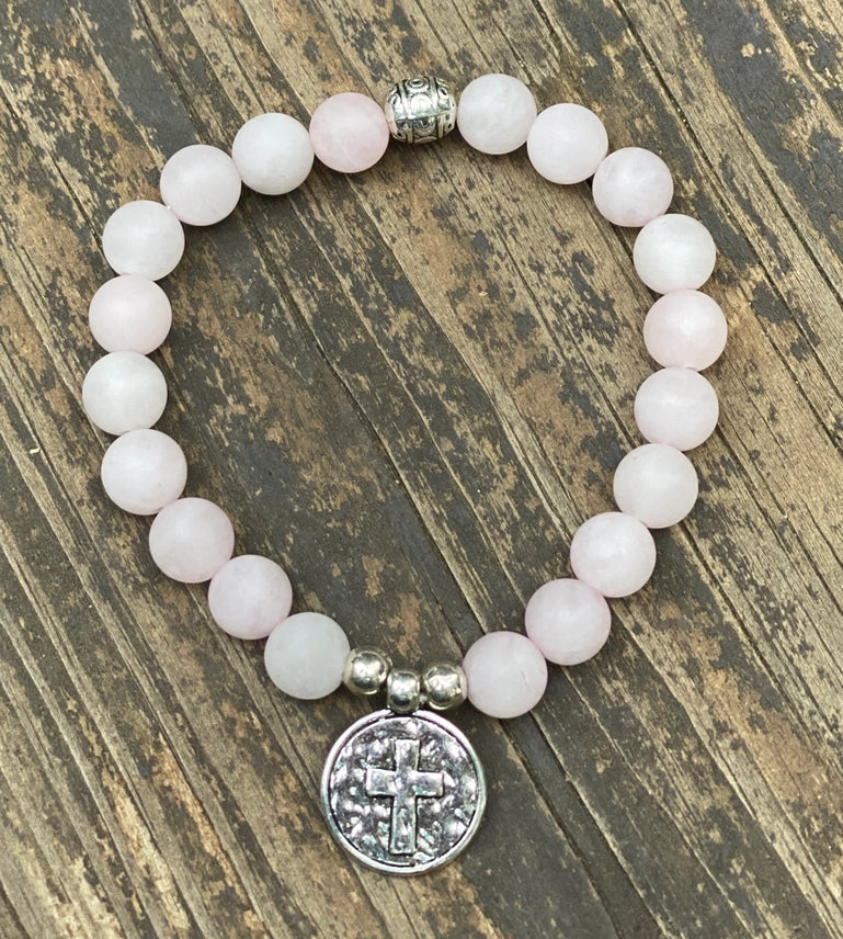 Natural Stone Cross Charm Stretchy Bracelet   Bracelets Joy & Country