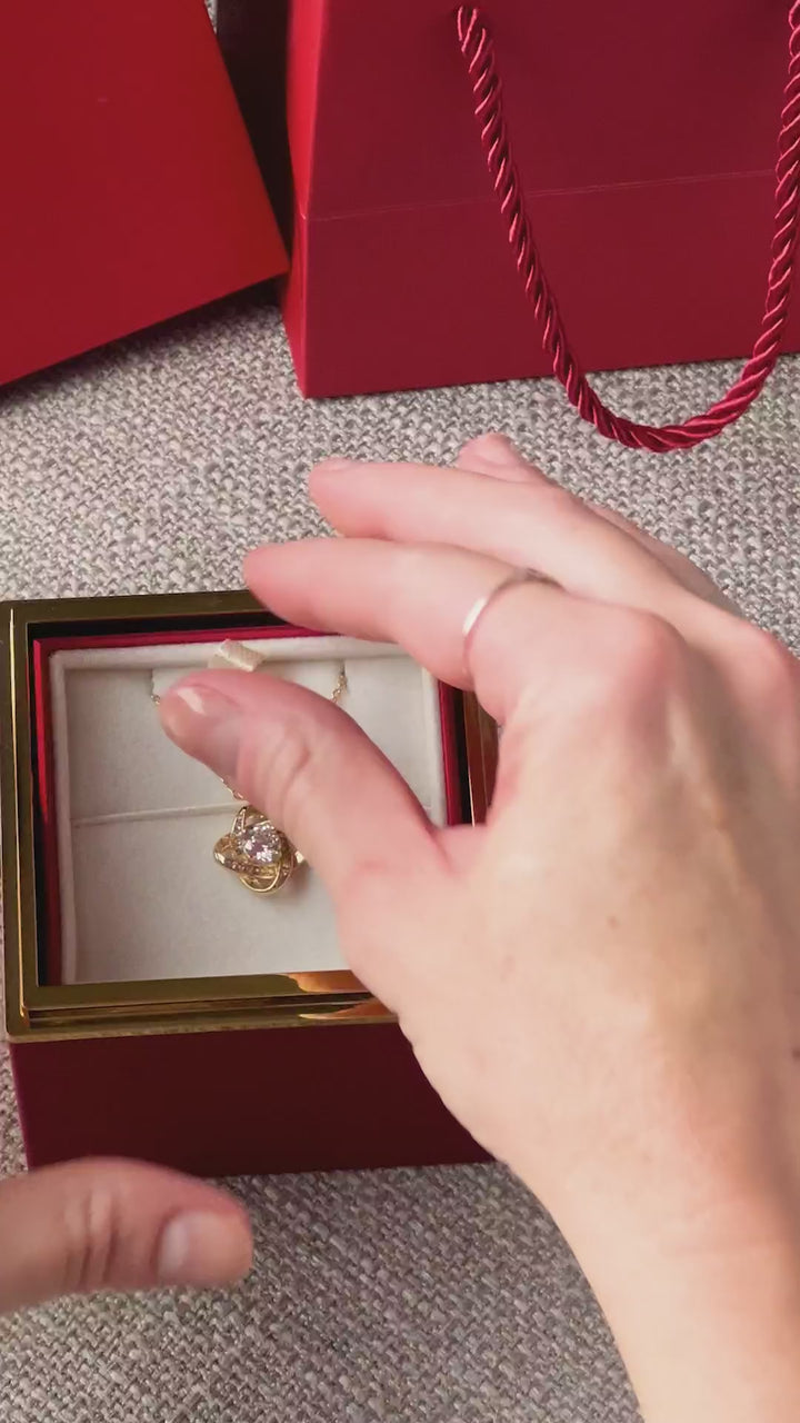 Unbreakable Bond Love Knot - Stainless Steel Necklace with Rotating Rose Gift Box