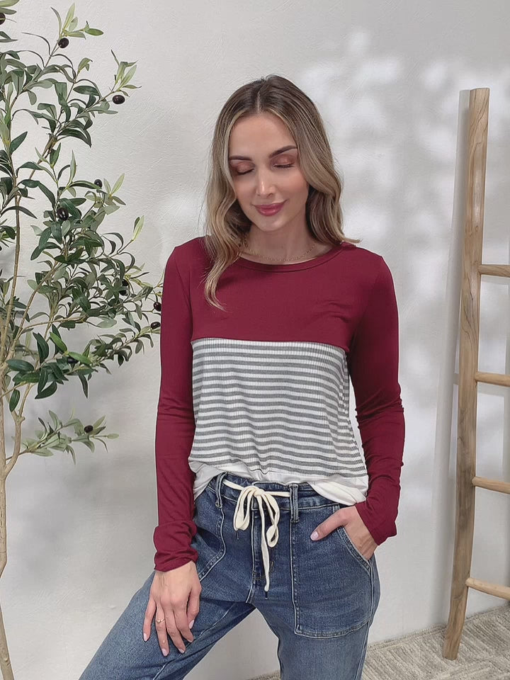 Striped Contrast Long-Sleeve Top