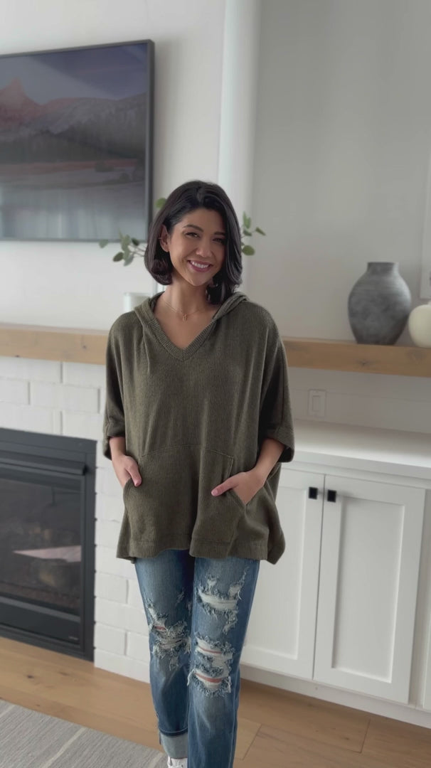 Put Together Olive Hooded Poncho Top