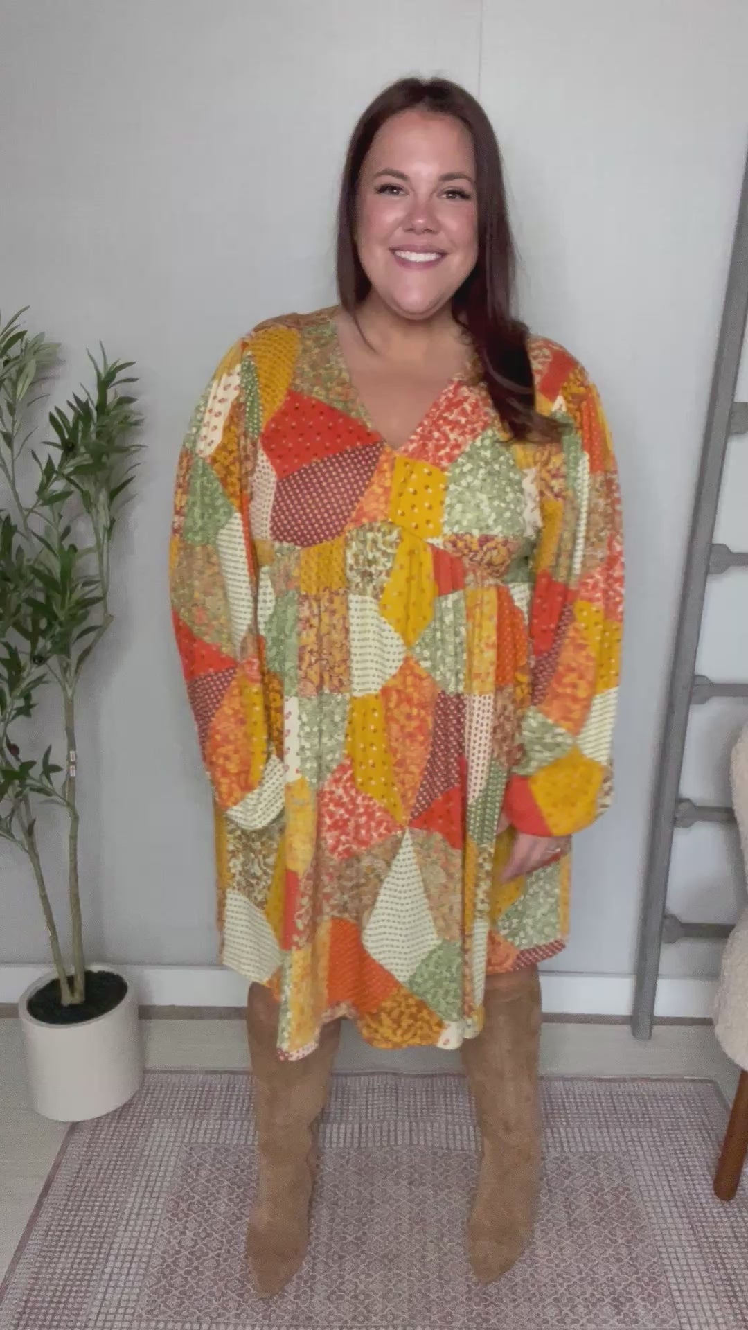 Patchwork Charm Bubble-Sleeve Dress