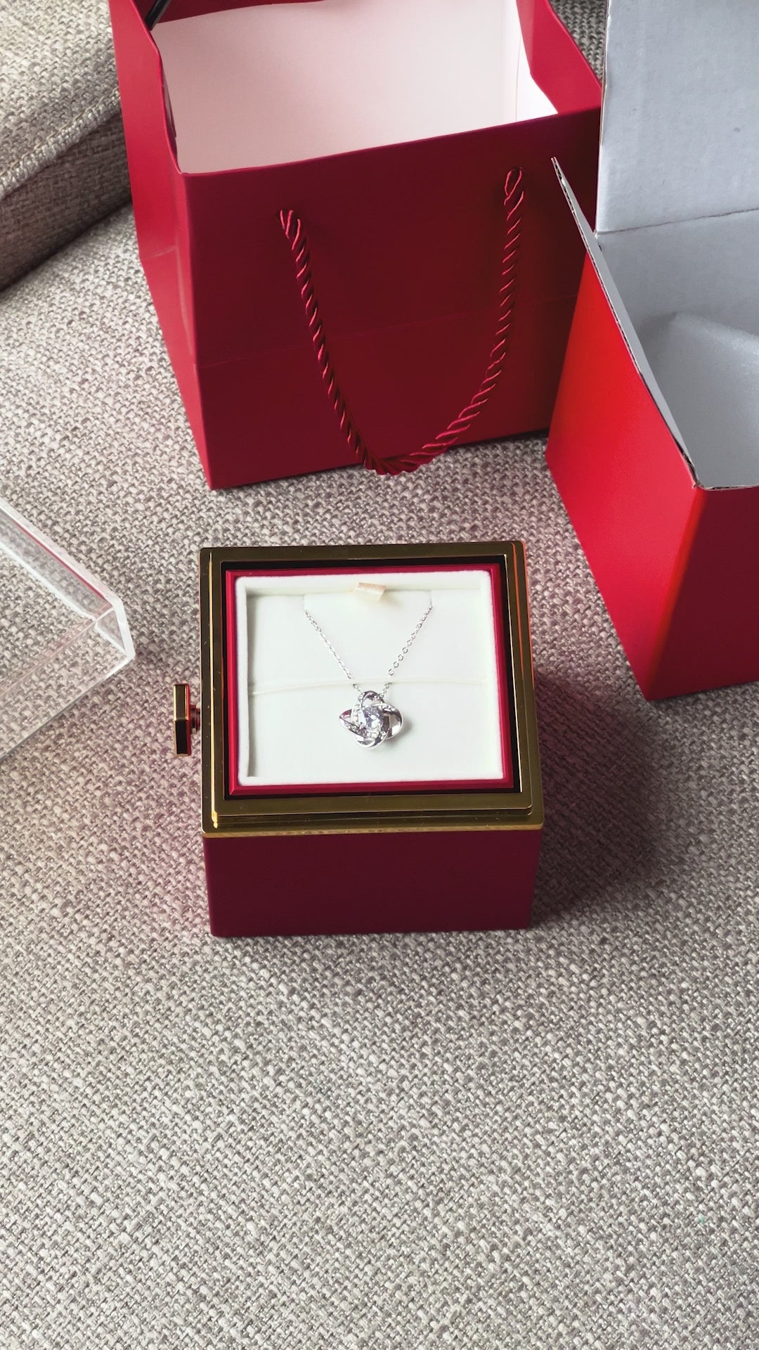 Unbreakable Bond Love Knot - Stainless Steel Necklace with Rotating Rose Gift Box