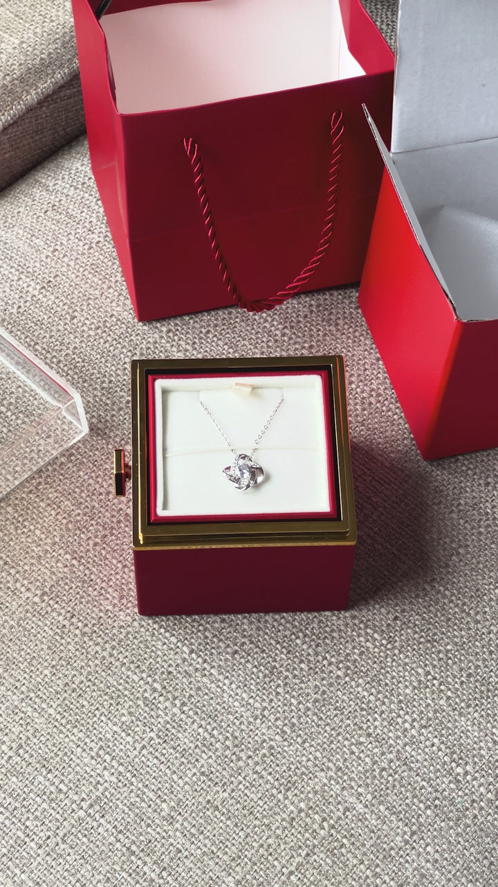 Unbreakable Bond Love Knot - Stainless Steel Necklace with Rotating Rose Gift Box