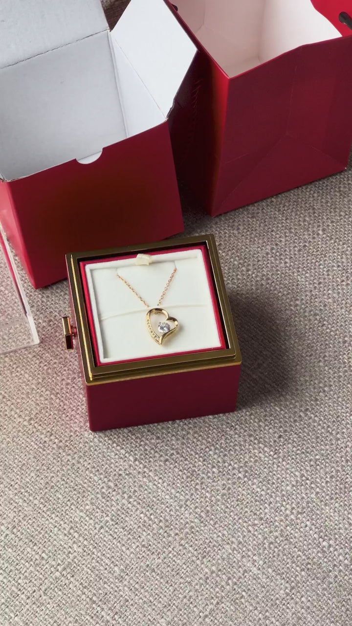 In My Heart - Stainless Steel Heart Necklace W/ Rotating Rose Gift Box