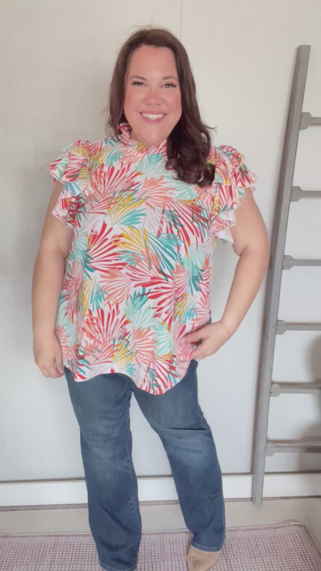 Color Splash Flutter-Sleeve Top