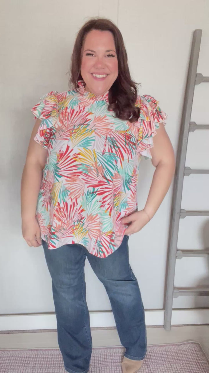 Color Splash Flutter-Sleeve Top