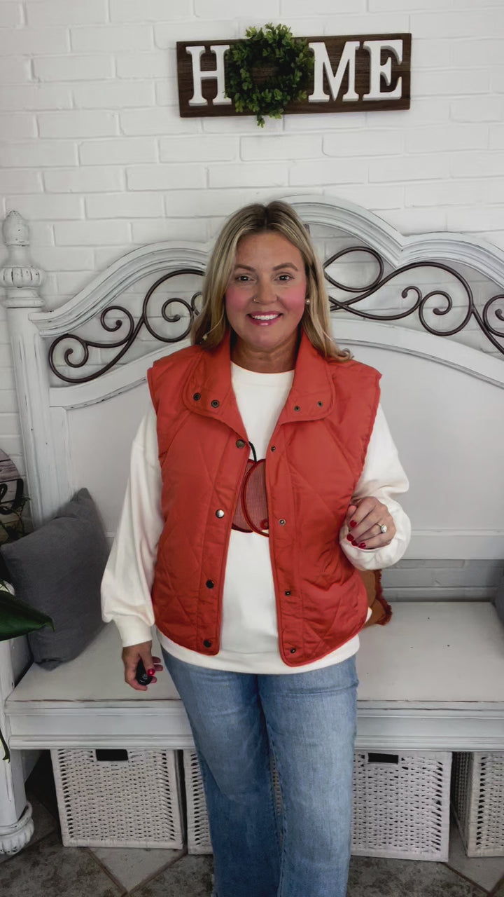 Fall Ready Snap-Button Quilted Puffer Vest