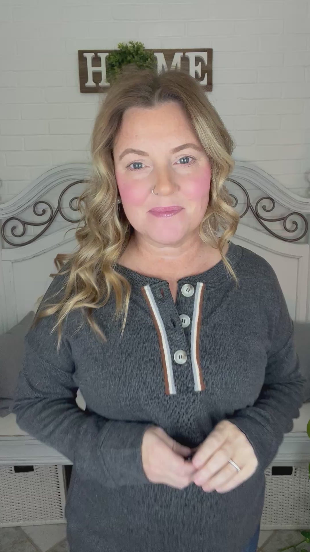 Casual Beauty - Ribbed Button-Down Henley Top