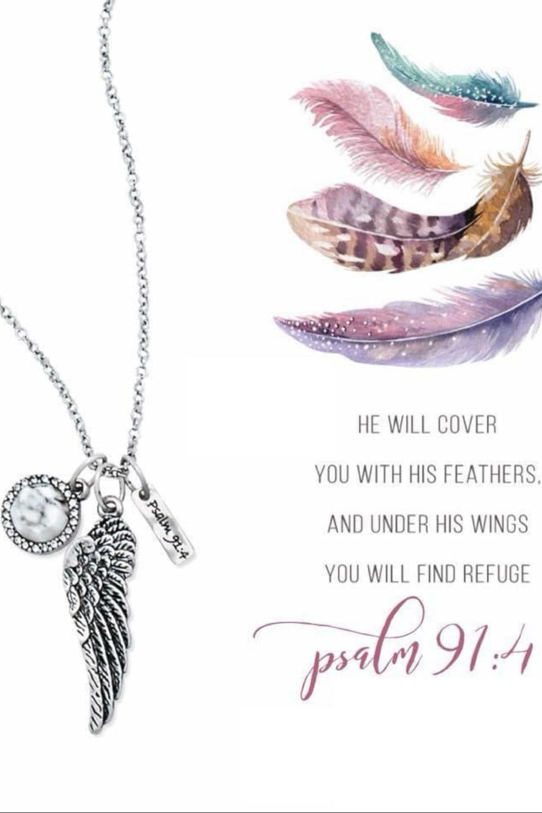 Psalm 91 Under His Feathers Stainless Steel Necklace   Necklaces Joy & Country