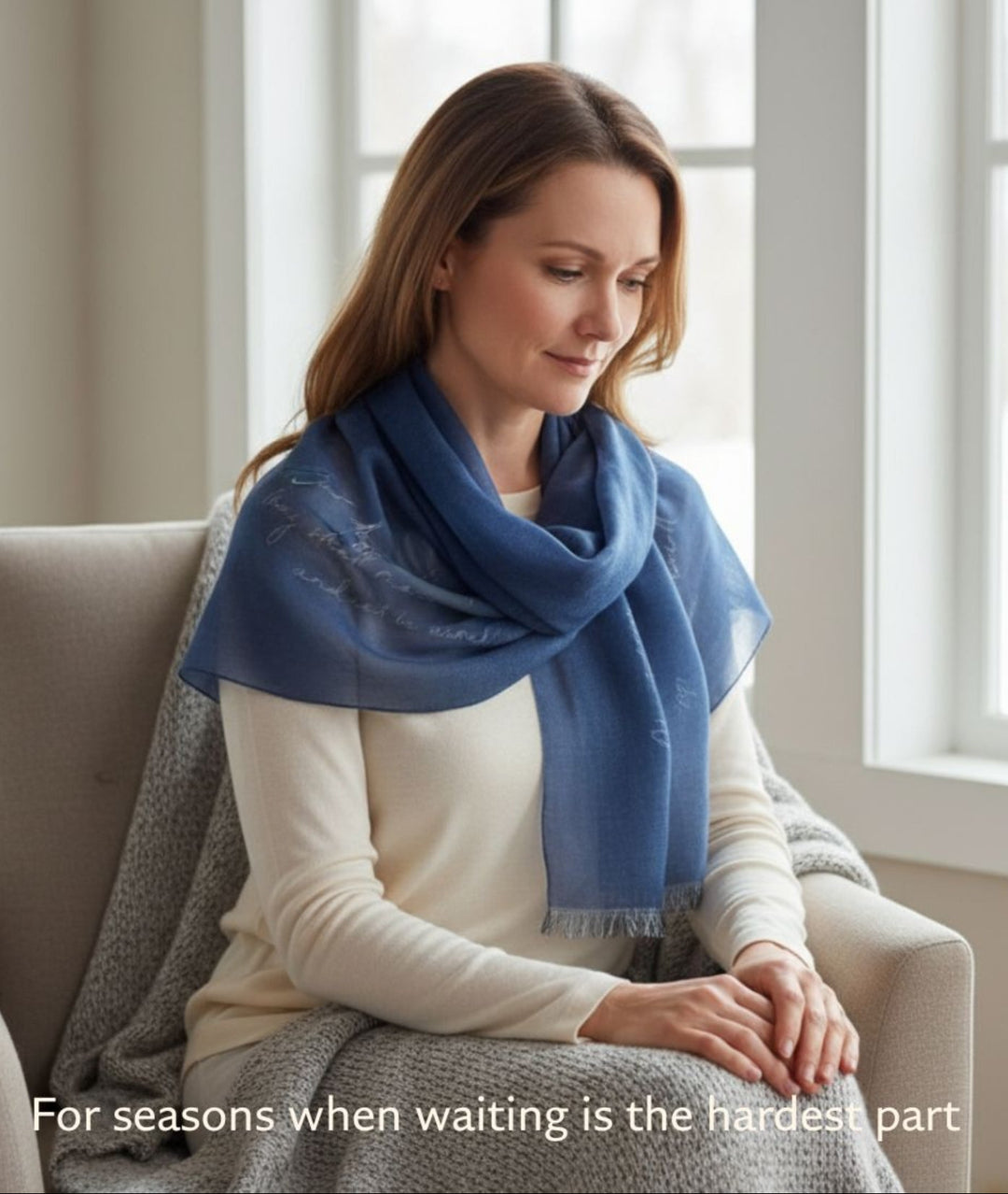 Wait on the Lord With Eagle - Semi-Translucent Inspirational Wrap Scarf   Scarves Joy & Country