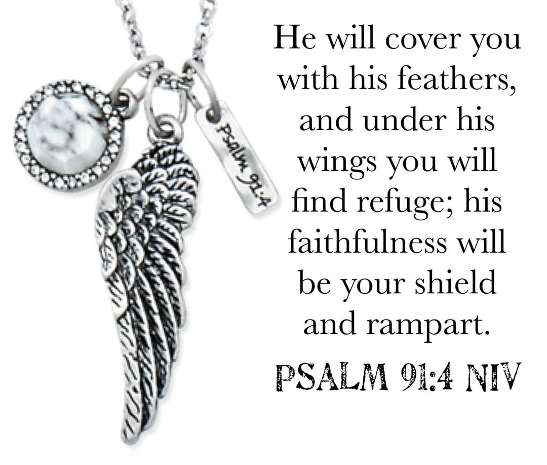 Psalm 91 Under His Feathers Stainless Steel Necklace