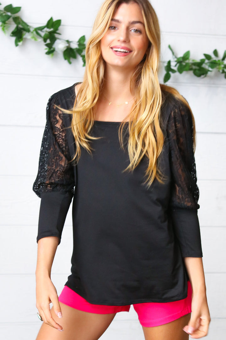 In The Zone Black Lace Bubble Sleeve Top   Shirts & Tops Joy & Country
