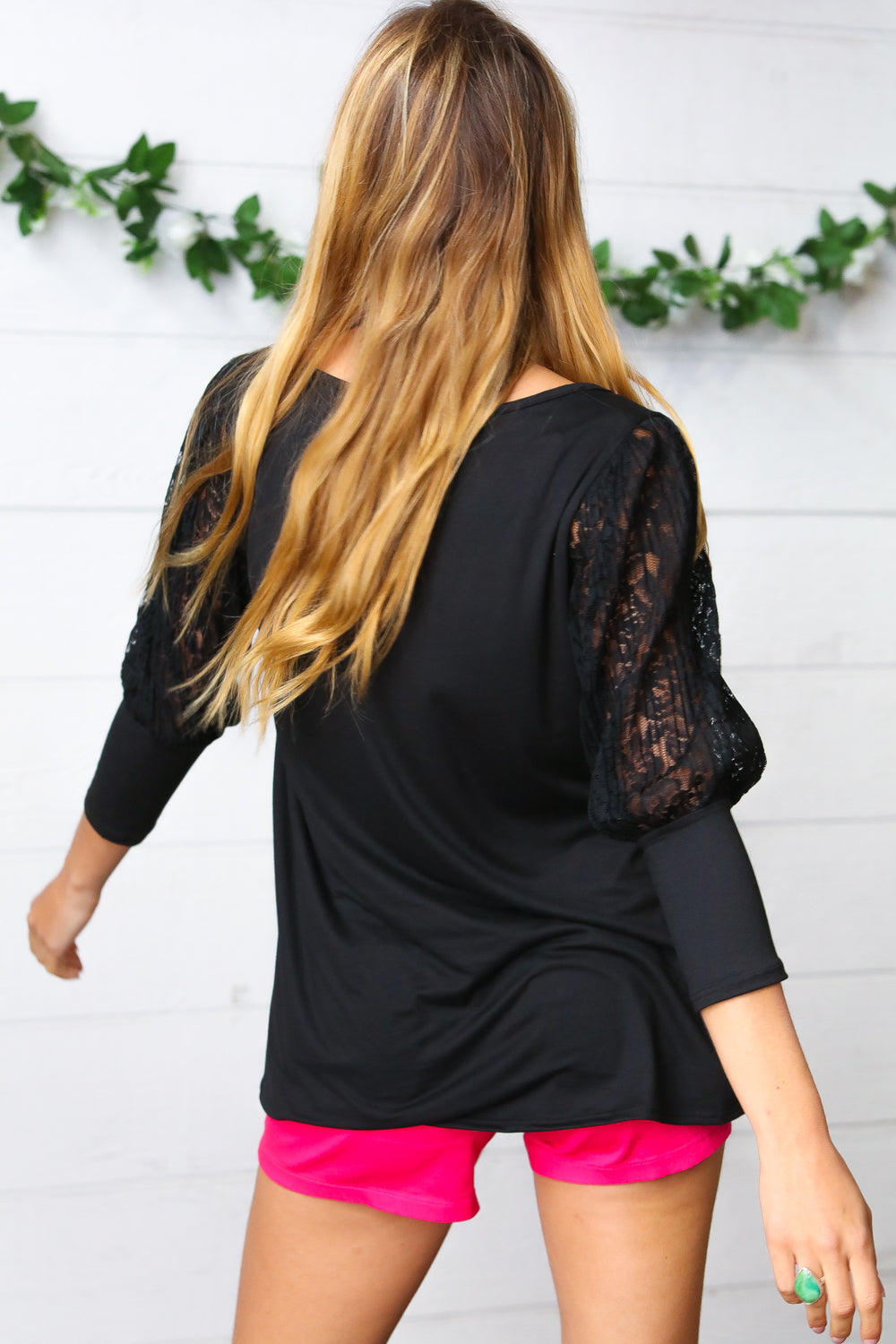 In The Zone Black Lace Bubble Sleeve Top