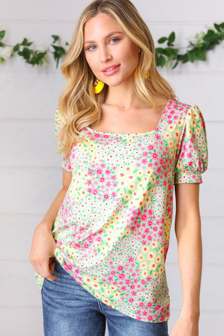 Budding Beauty Floral Square-Neck Top