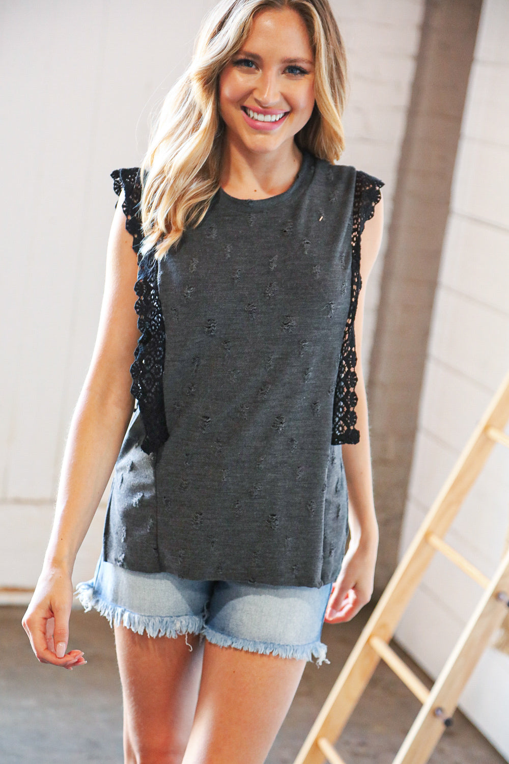 Don't Be Distressed Sleeveless Top
