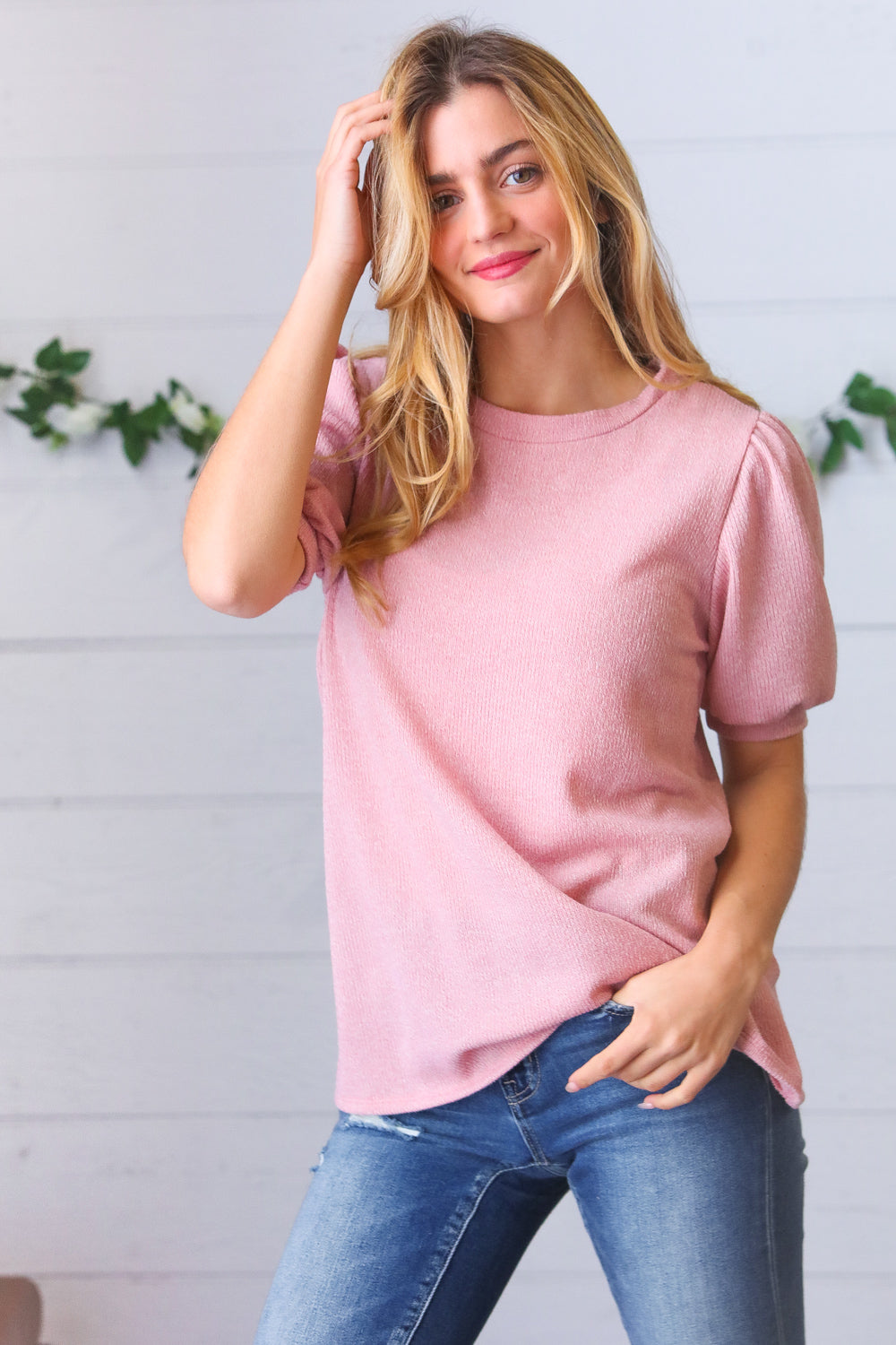 Sweet as Pink Puff-Sleeve Sweater Top